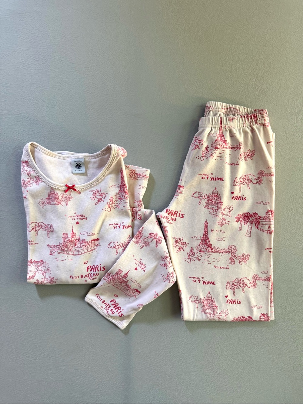 Petit Bateau Paris Eiffel Tower Pink Pointelle Pajamas Set size 10 Girls